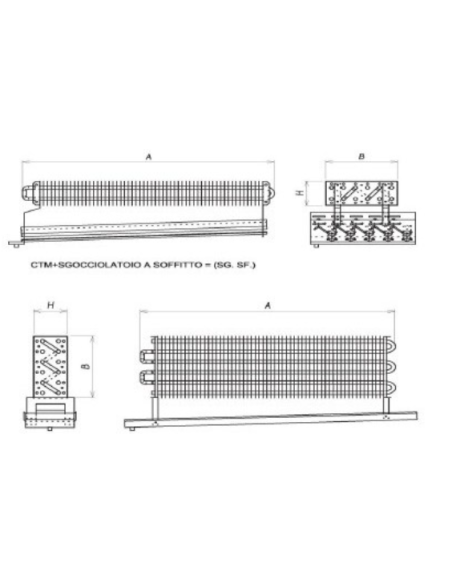 EVAPORATORE STATICO PER CELLA FRIGO 1900X400X140 mm