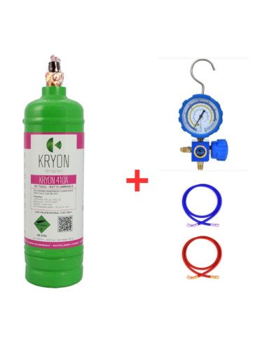 Kit de gas refrigerante R410A - 2,5 l - 2 kg - Válvula de 5/16