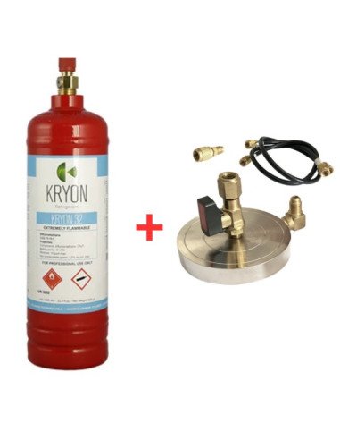 Kit de Gas Refrigerante R32 - 1L - 0.8Kg - 1/2 Válvula + Soporte de Placa