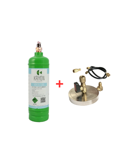 Kit Gas Refrigerante R134A - 1,1 Lt - 0,9 kg. - valvola ¼ + Supporto Piattello