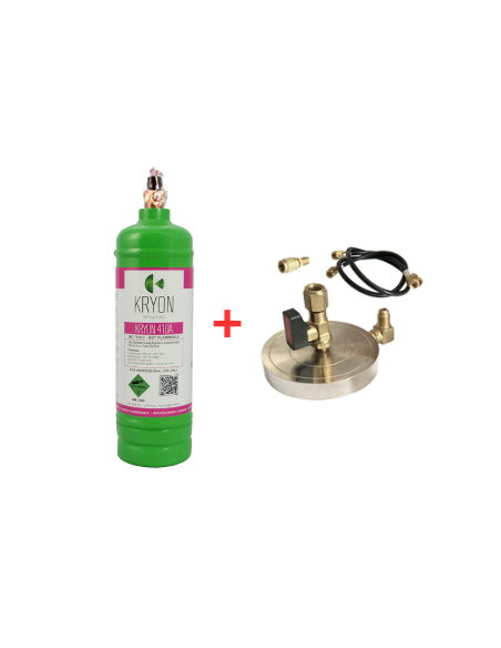 Kit de gaz réfrigérant R410A - 2,5 L - 2 kg - Vanne 5/16 + support de plaque