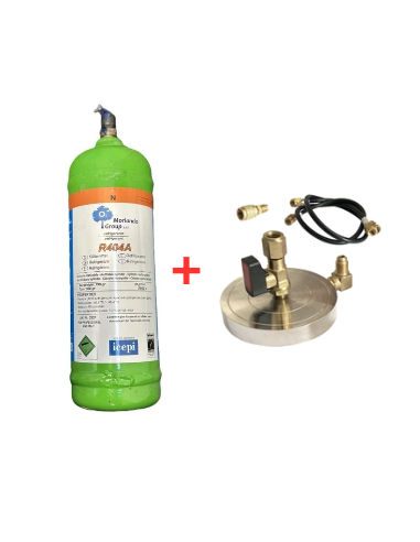 Kit Gas Refrigerante R404A - 2,5Lt - 2Kg. - valvola ¼ - SOSTITUITO DA R448A + Supporto Piattello