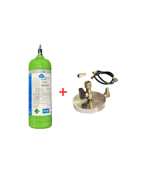 Kit de gaz réfrigérant R422D - 1 L - 0,9 kg - Vanne ¼ + Support de plaque