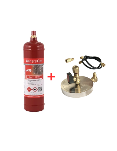 Kit Gas Refrigerante R1234yf - 1 Lt - 0,8 kg. - valvola 1/2" + Supporto Piattello