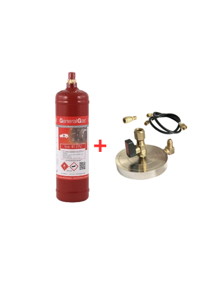 Kit Gas Refrigerante R1234yf - 1 Lt - 0,8 kg. - valvola 1/2" + Supporto Piattello