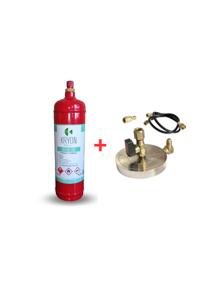 R290 Refrigerant Gas Kit - 1 Lt - 0.43 kg. - 7/16" 20 UNEF valve + Plate Support