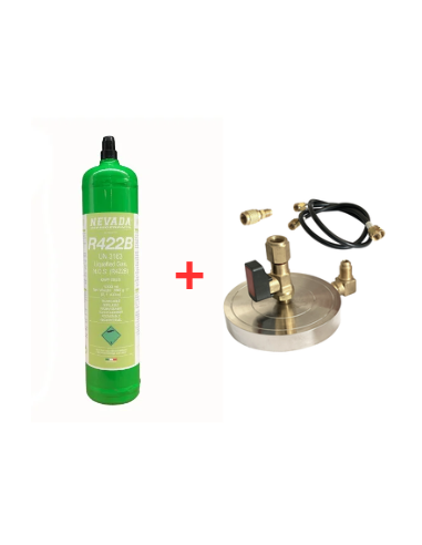Kit de Gas Refrigerante R422B - 1 Lt - 0,9 kg. - Válvula de 1/4" + Soporte de Placa