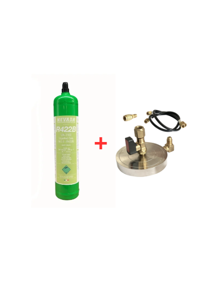 Kit de Gas Refrigerante R422B - 1 Lt - 0,9 kg. - Válvula de 1/4" + Soporte de Placa