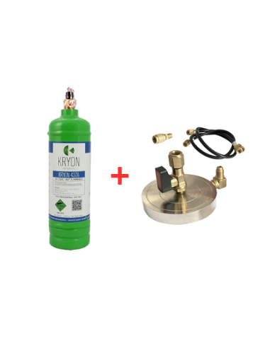 Kältemittel-Set R437A – 1 l – 0,9 kg – 1/4"-Ventil + Trägerplatte