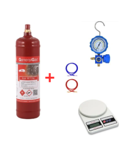 Kit de gas refrigerante R1234yf - 1 L - 0,8 kg - Válvula de 1/2"