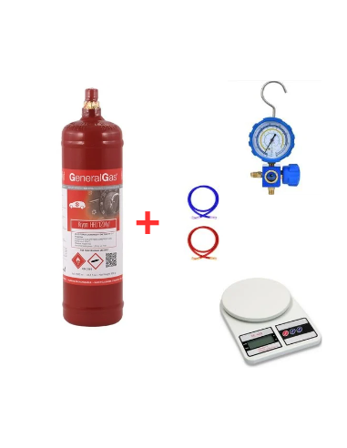 Kit de gas refrigerante R1234yf - 1 L - 0,8 kg - Válvula de 1/2"