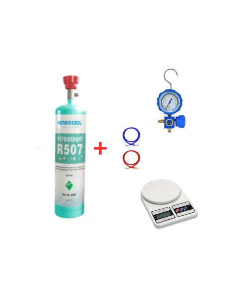 Kit de gaz réfrigérant R507 - 1 L - 0,75 kg - Valve 1/4"