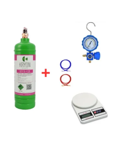 Kit de gas refrigerante R410A – 1 litro (0,8 kg) con válvula de 5/16