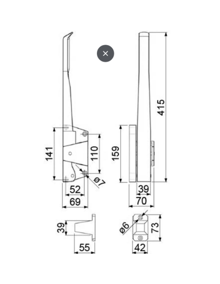 Left door handle for cold rooms